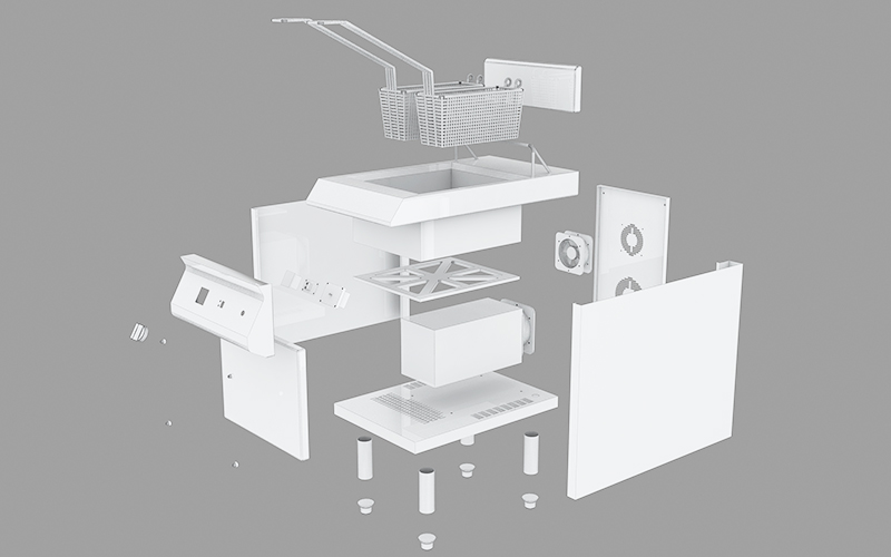 3D of commercial induction fryer